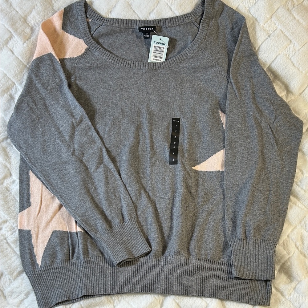 Torrid Gray and Light Pink Star Sweater size 2X or 2 in Torrid size - Picture 1 of 6